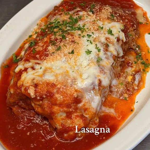Homemade lasagna baked with mozzarella and tomato sauce
