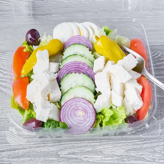 Fresh Greek salad with feta cheese, cucumber, tomatoes and onions